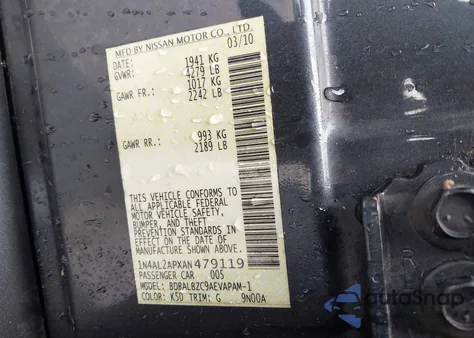 2010 Nissan Altima 2.5 S from USA, damaged, VIN 1N4AL2APXAN479119
